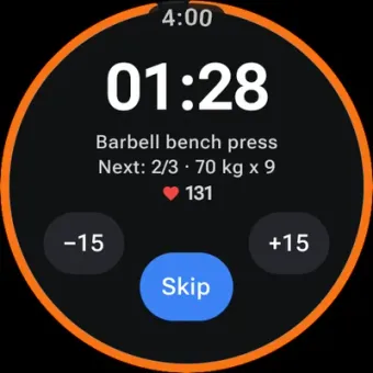 Rest timer with heart rate on the watch
