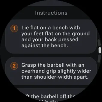 Exercise info on the watch